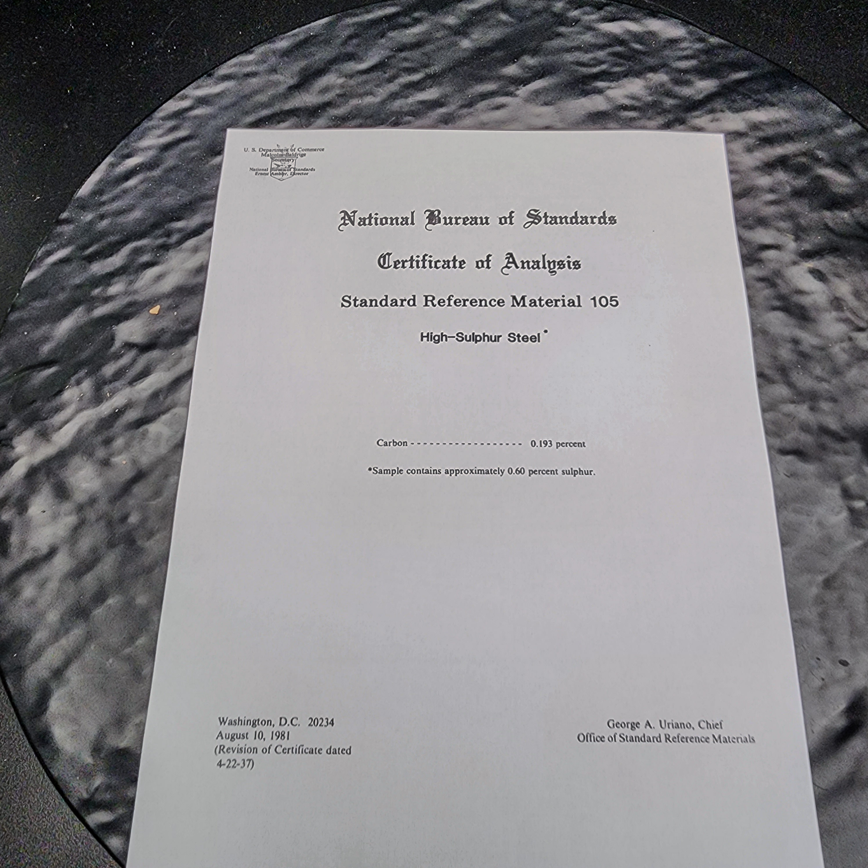 NBS/NIST Standard Reference Material 105LA High Sulfur Steel 0.2% 🔧 - Picture 6 of 8